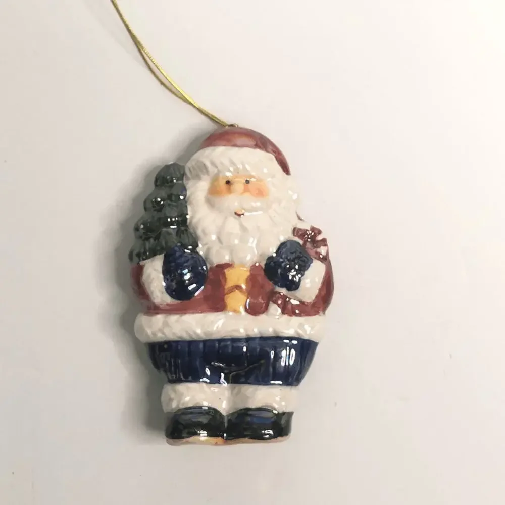 ceramic santa ornament iridescent. candy cane tree stars 4 inch christmas holida